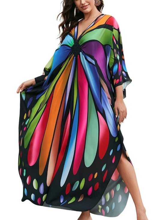 Dresses & Skirts - Women's Plus Size Kaftan Maxi Dress Batwing Sleeve Beach Cover Up-8759-color 15